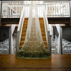 Green lace embroidery cathedral veil
